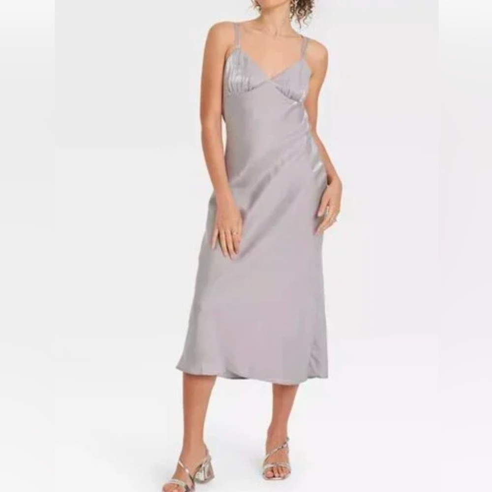 NWT  Iridescent Midi/Maxi gray slip dress Valentines Fairy babydoll shimmer date